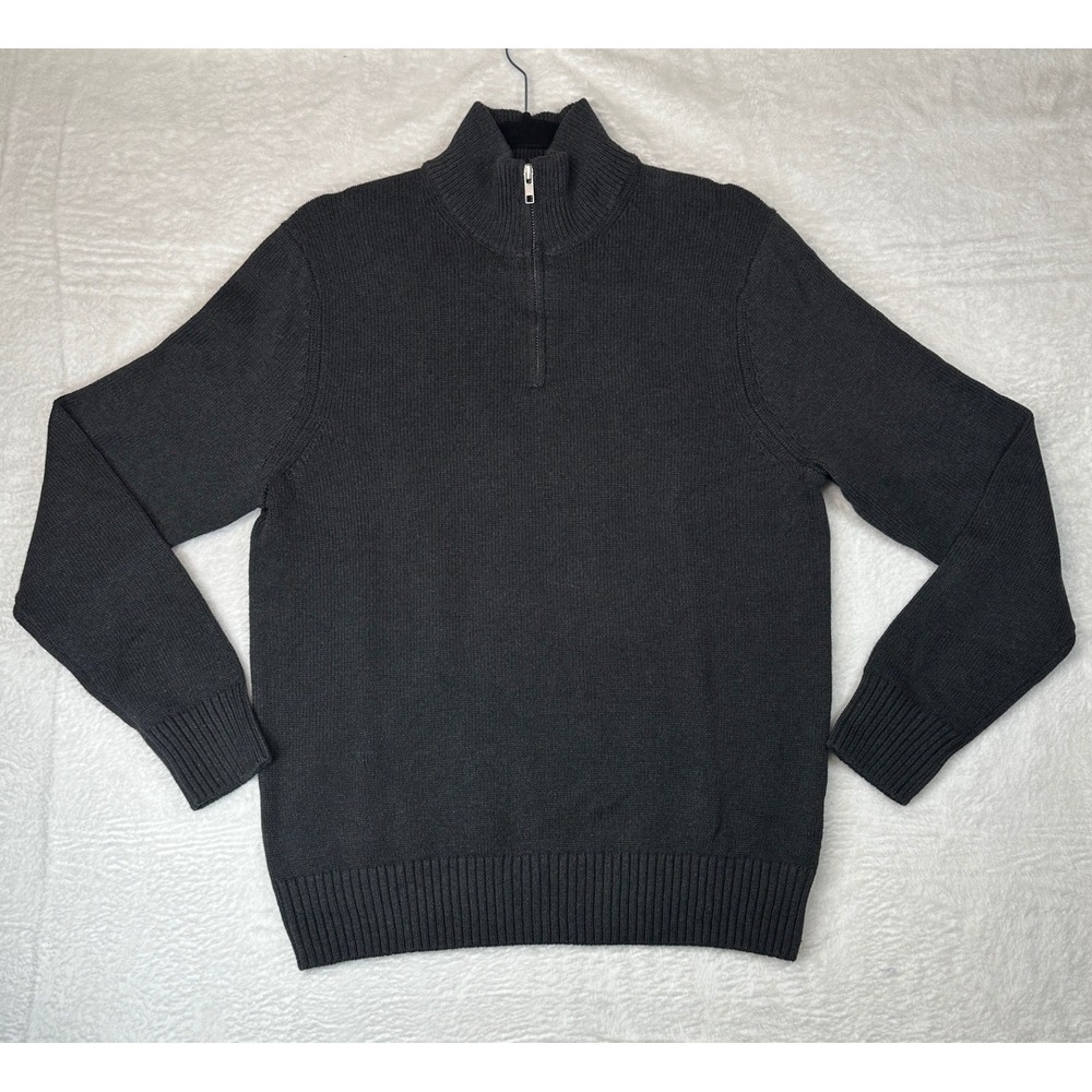 Quince Quarter-Zip Sweater Mens Medium Gray Cotton Ribbed Mock Neck